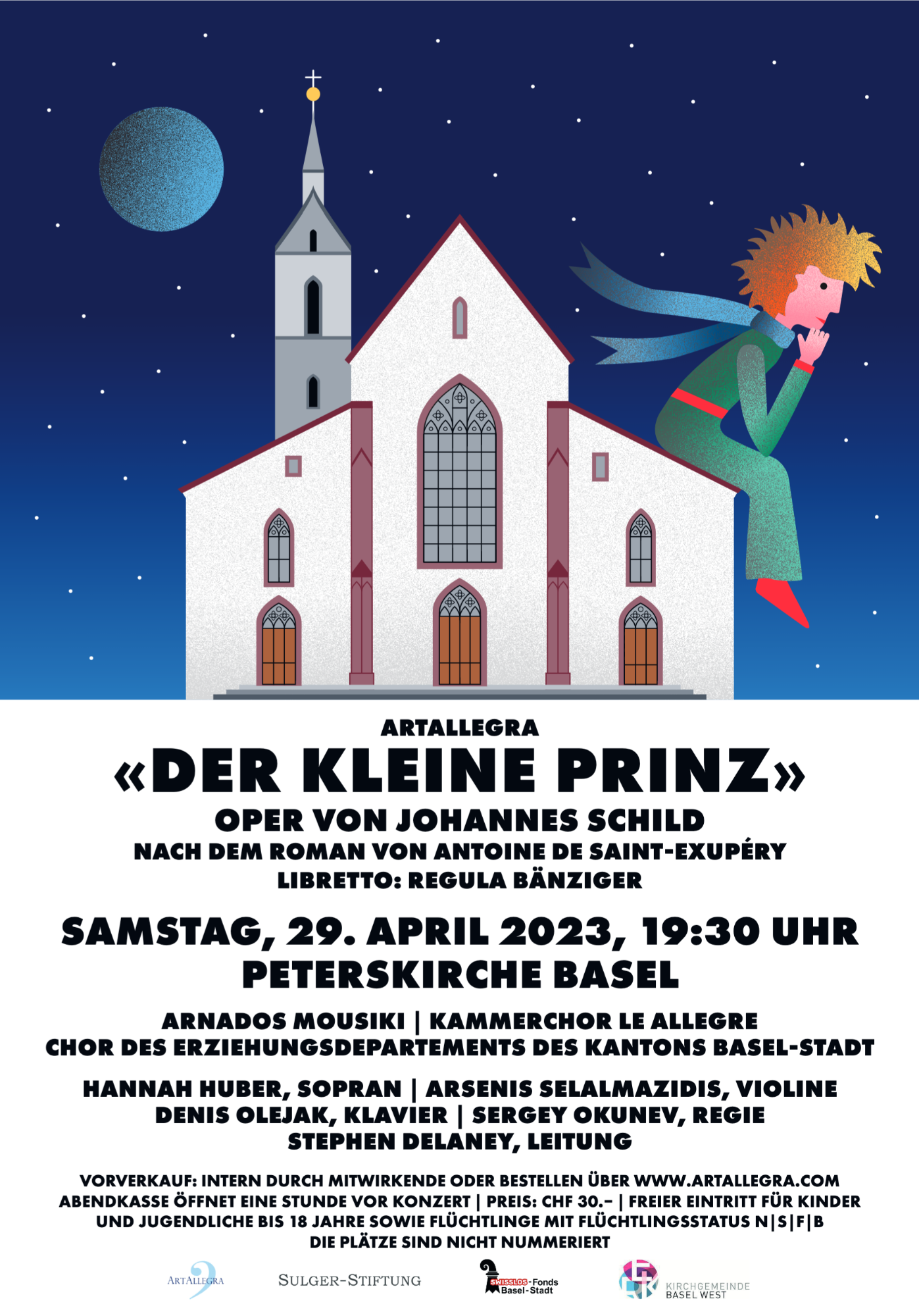 Plakat: «Der kleine Prinz», Oper von Johannes Schild, Peterskirche Basel, 29. April 2023